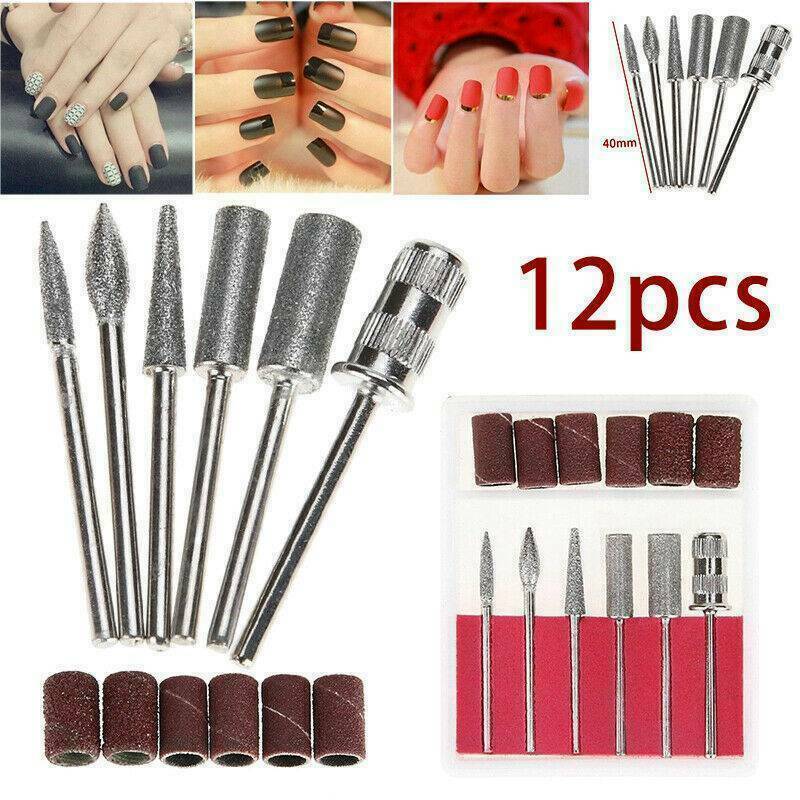 12x Professional Nail Art Electric Files Drill Bits Set Manicure Machine Kits