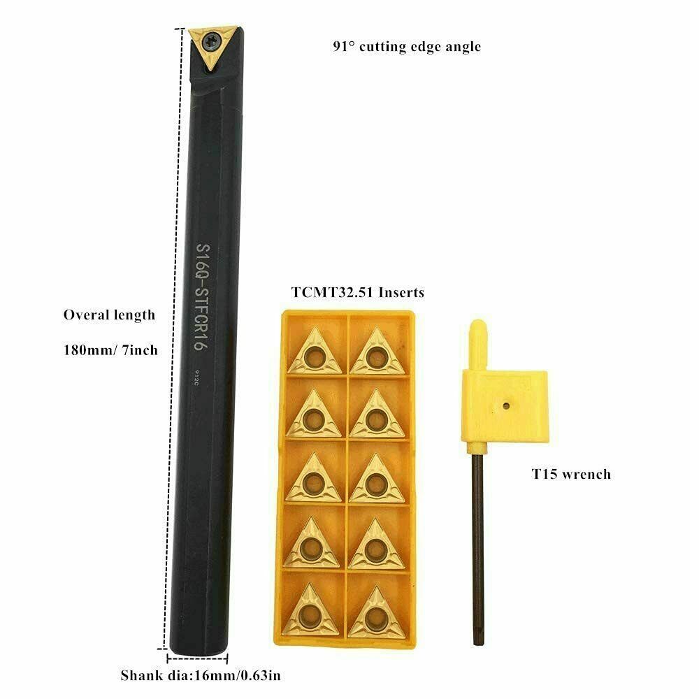 91° S16Q-STFCR16 16mm Lathe Internal Turning Tool Holder  + TCMT16T304 Insert