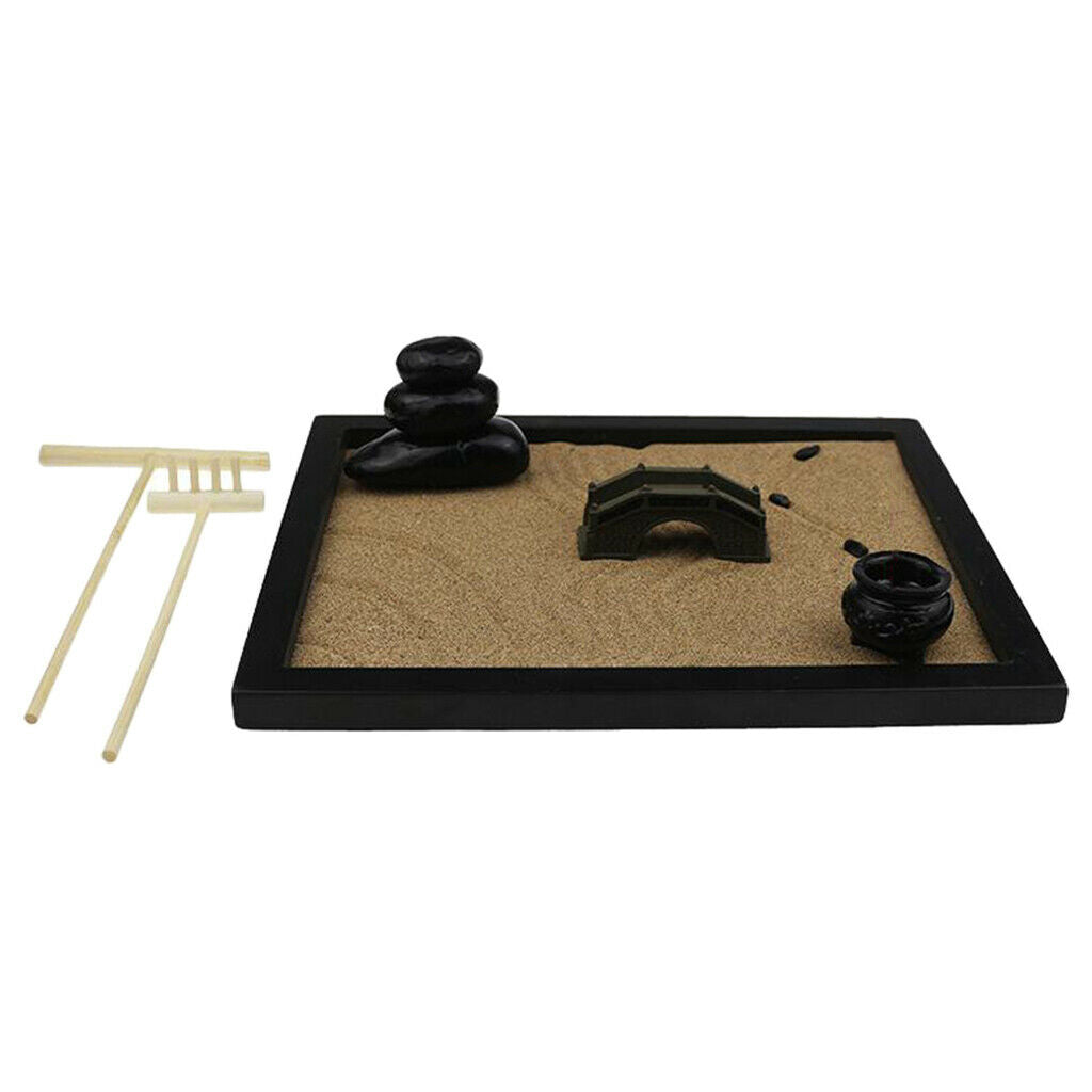 Tabletop Zen Garden Set with Free Rake with Base Tray Relaxation Sandbox Kit