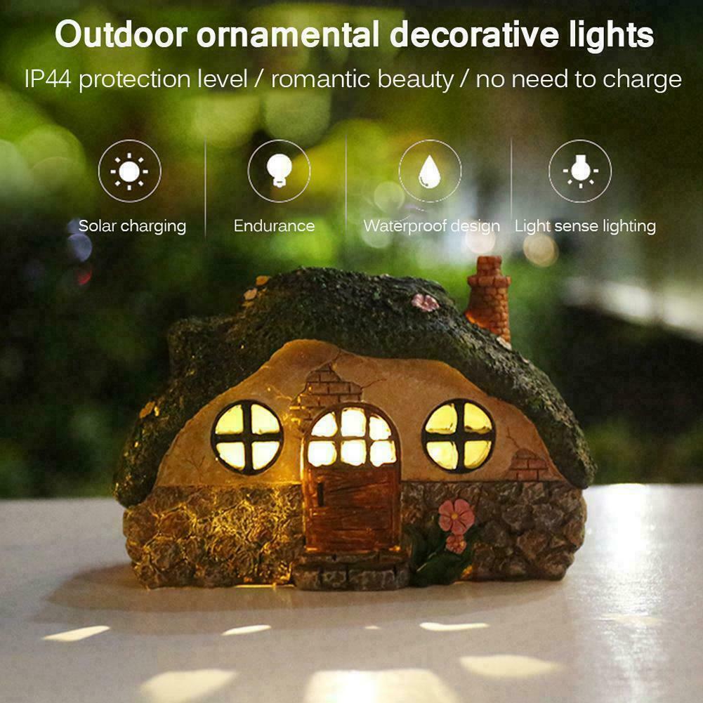 Solar Powered LED Lawn Yard Light Decor Fairy House Statue Outdoor Garden Decor