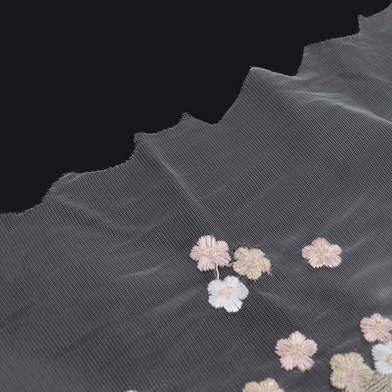 1 Yard Transparent Tulle Lace Trim White Pink Flower Embroidery Wedding Fabric