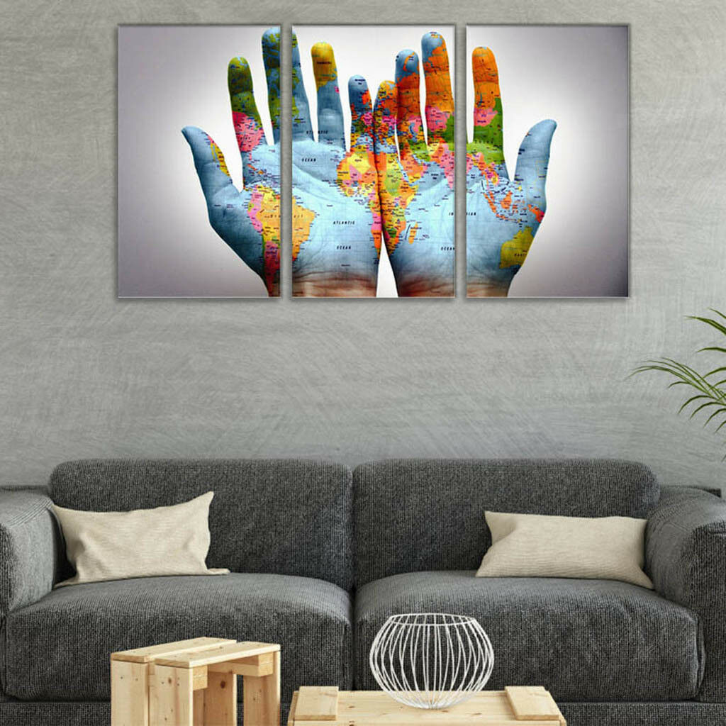 World Map on A Pair of Hands Print on Canvas Modern Artwork for Wall Décor
