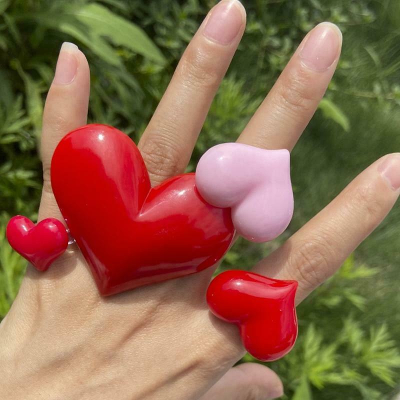 4 Pieces Red/Pink Peach Heart Ring Exquisite All-match Trend Jewelry
