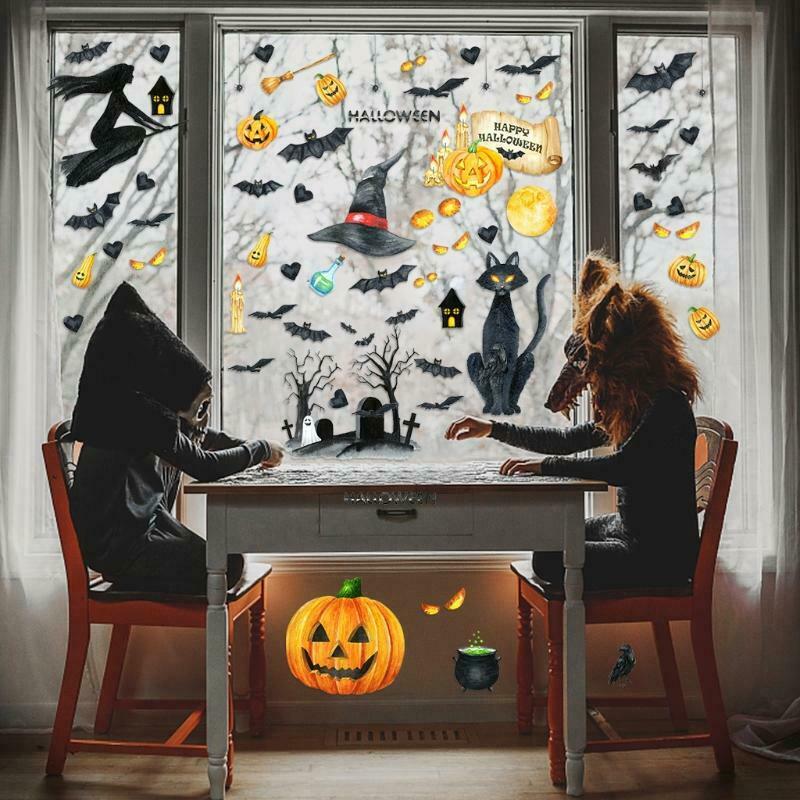 1Set Halloween Wall Decals Window Clings Glass Decoration Window Stickers Cats