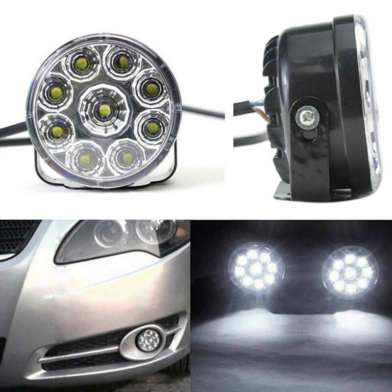 2x 9LED DRL Car Fog Lamp Round Driving Running Daytime Light Head Light Whit Fx