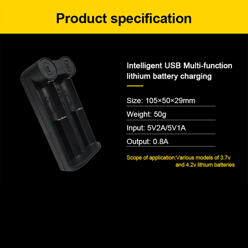 Li-ion Lithium Smart Battery Charger 2 Slot USB 2.0 for 26650 18350 32650 21700