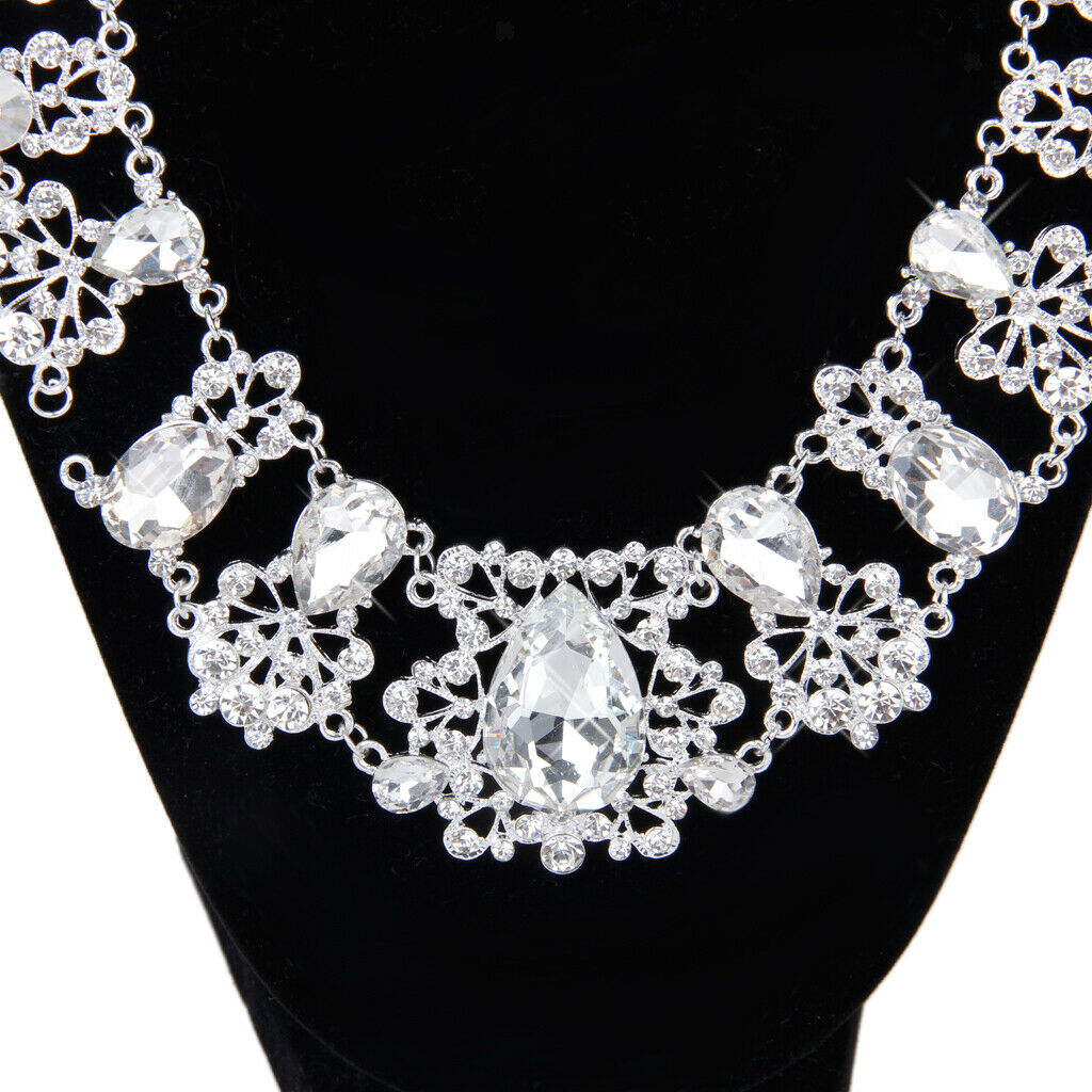 Luxurious Jewelry Diamante Crystal Necklace Earring Set for Bridal Wedding Party