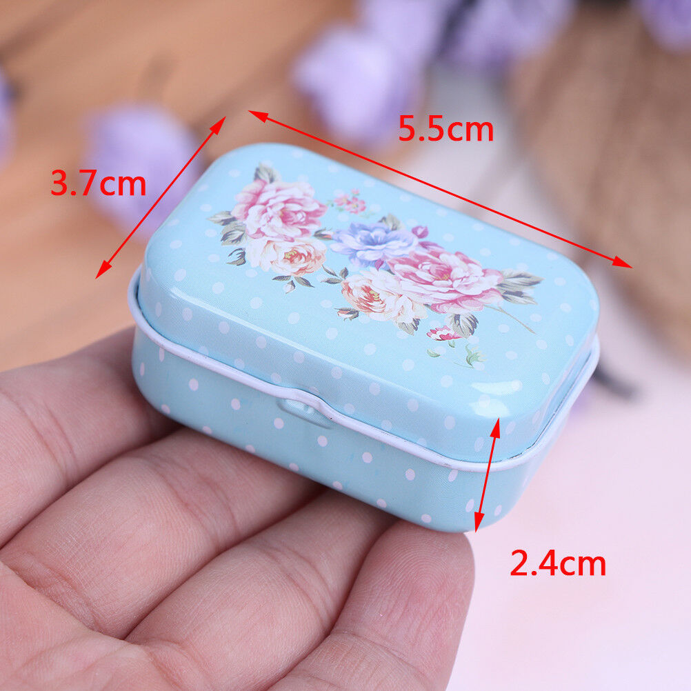 Mini flower tin trinket jewelry coin box tinplate storage case small recta.l8
