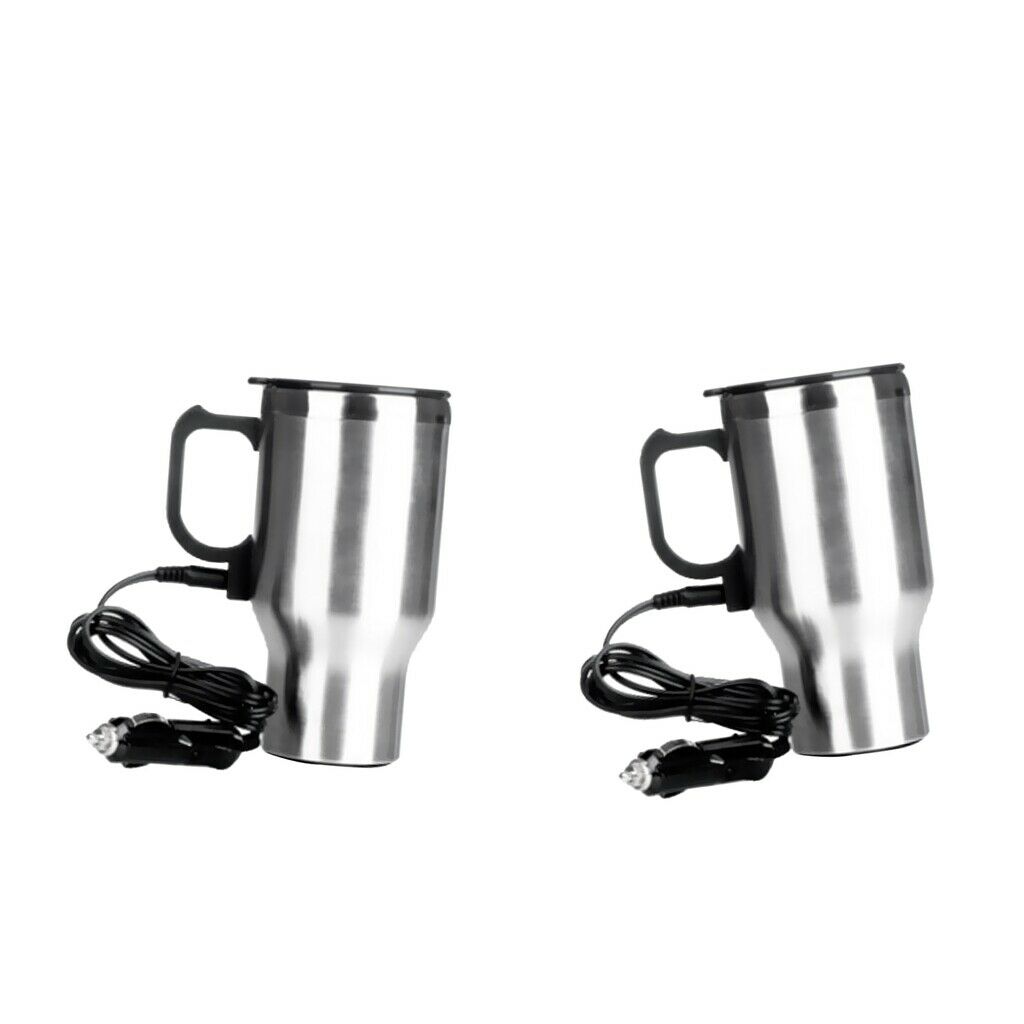 2-Pack Car Heated Travel Mug - 12V (16oz) , Stainless Steel Thermal Mug for