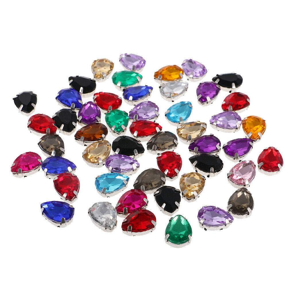 50pcs 10x14mm Drip Acrylic Sewing Rhinestone Buttons Flatback Embellishments