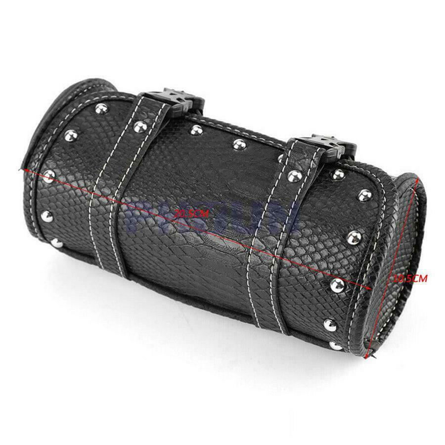 1pc Black PU Leather Motorcycle Saddle Fork Roll Barrel Tool Bag Weatherproof