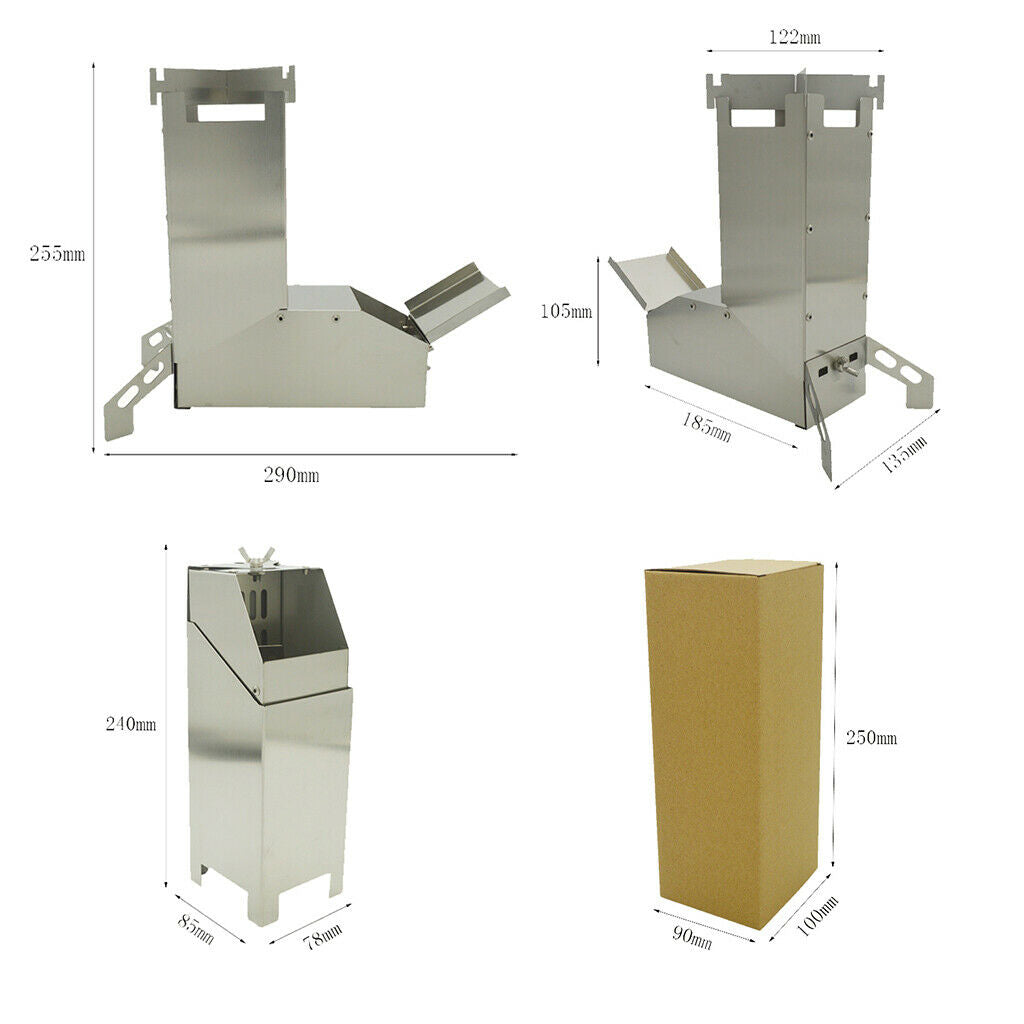 Stainless Steel Foldable Wood Burning Camping Rocket Stove Tent Heater for