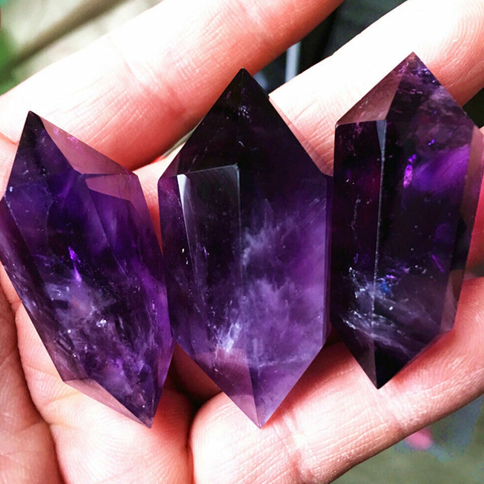 4-5cm Natural Purple Amethyst Quartz Crystal Point Wand Obelisk Healing DT Tower