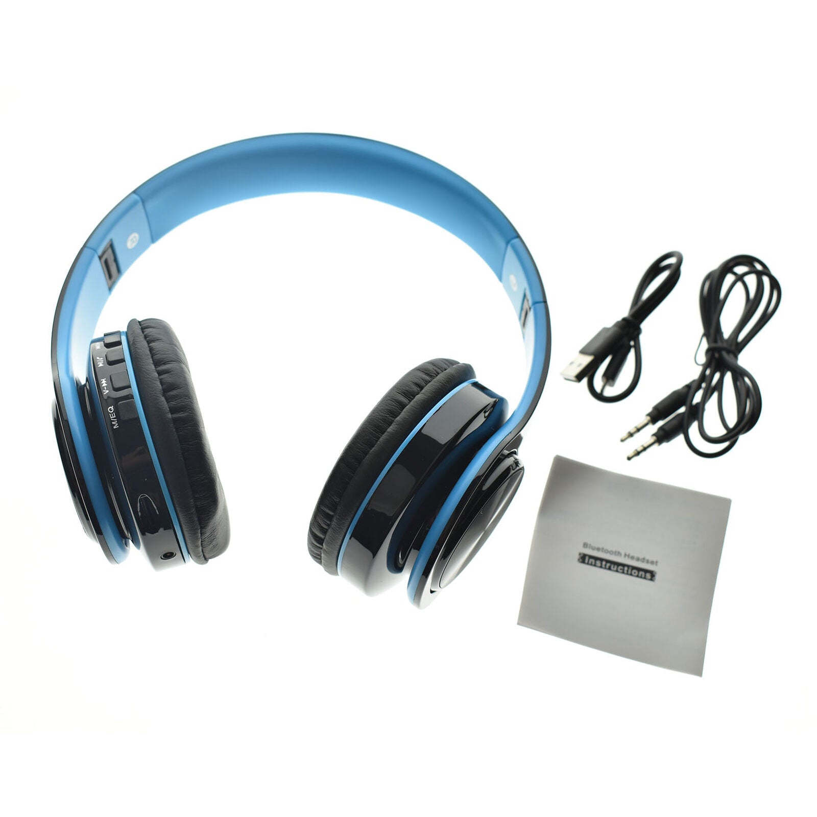 Blue Wireless Bluetooth Foldable Headphones Over Ear Hi-Fi Stereo Headset PC TV
