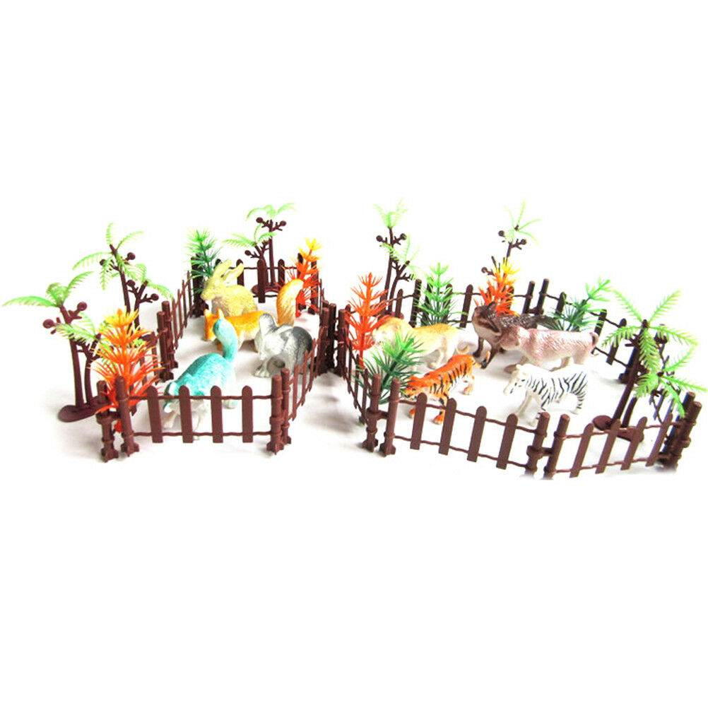 32pcs Plastic Animals Simulation Zoo Containing Various Kinds Fence Kids .l8