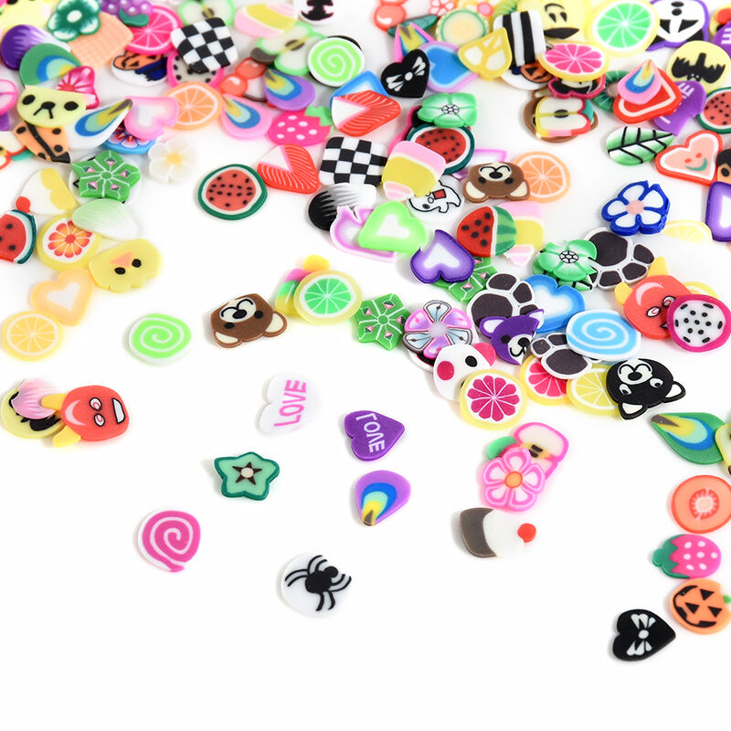 1000pcs DIY Mixed Theme Fimo Slice Clay Nail Art Tips Fruit Animals Decoration