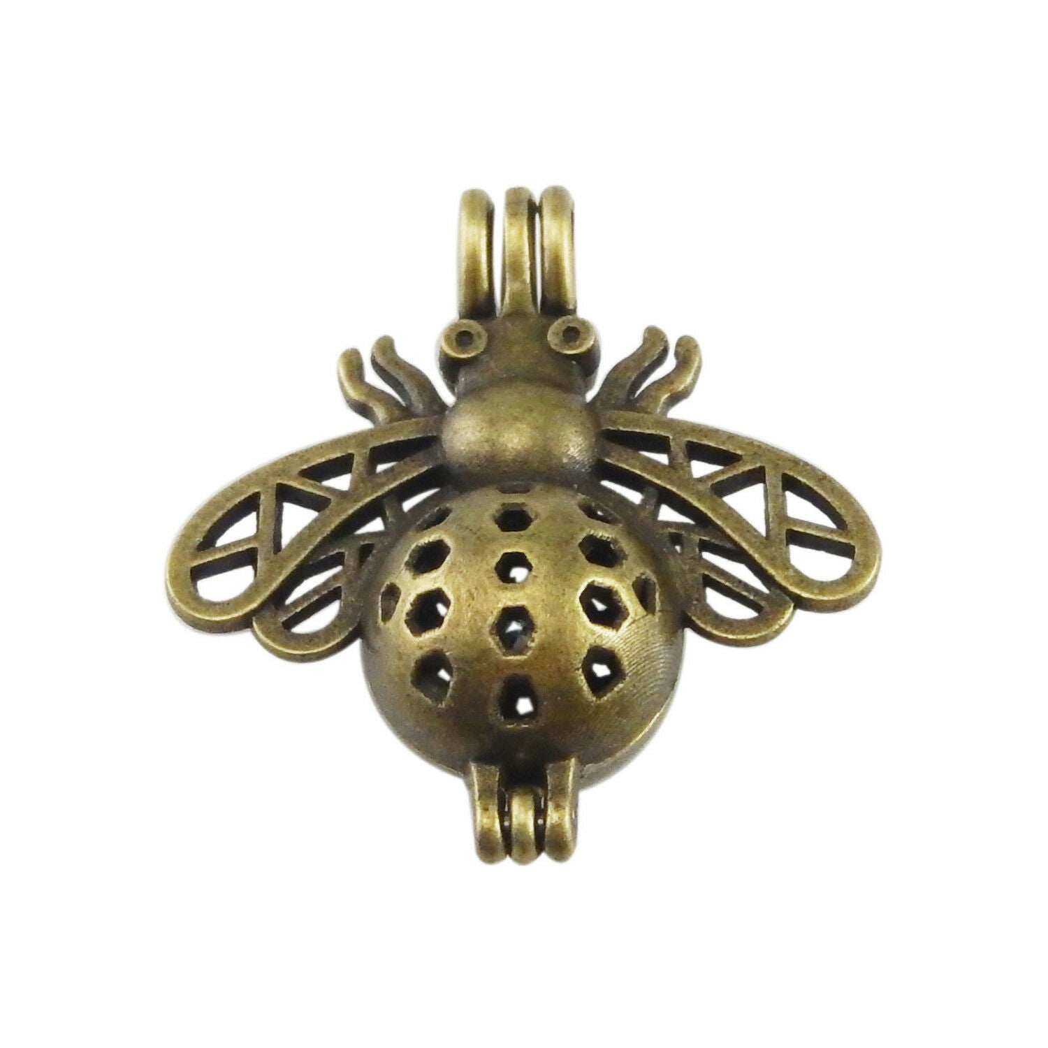 4PCS Retro Bronze Alloy Cute Bee Shape Hollow Locket Oil Diffuser Charms Pendant