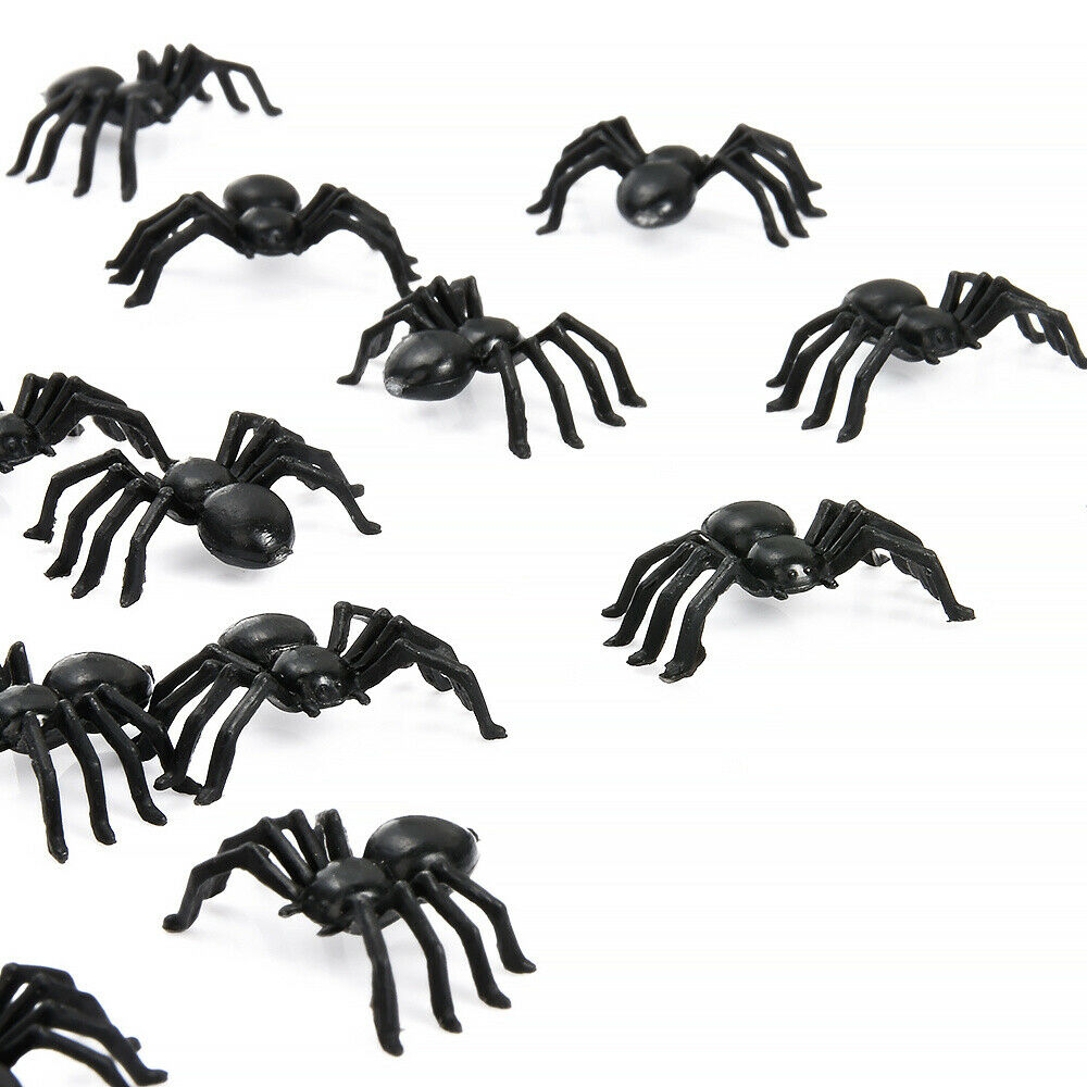 50pc  Mini Horror Black Spider Halloween Party Spider Web Simulation Decor Toys