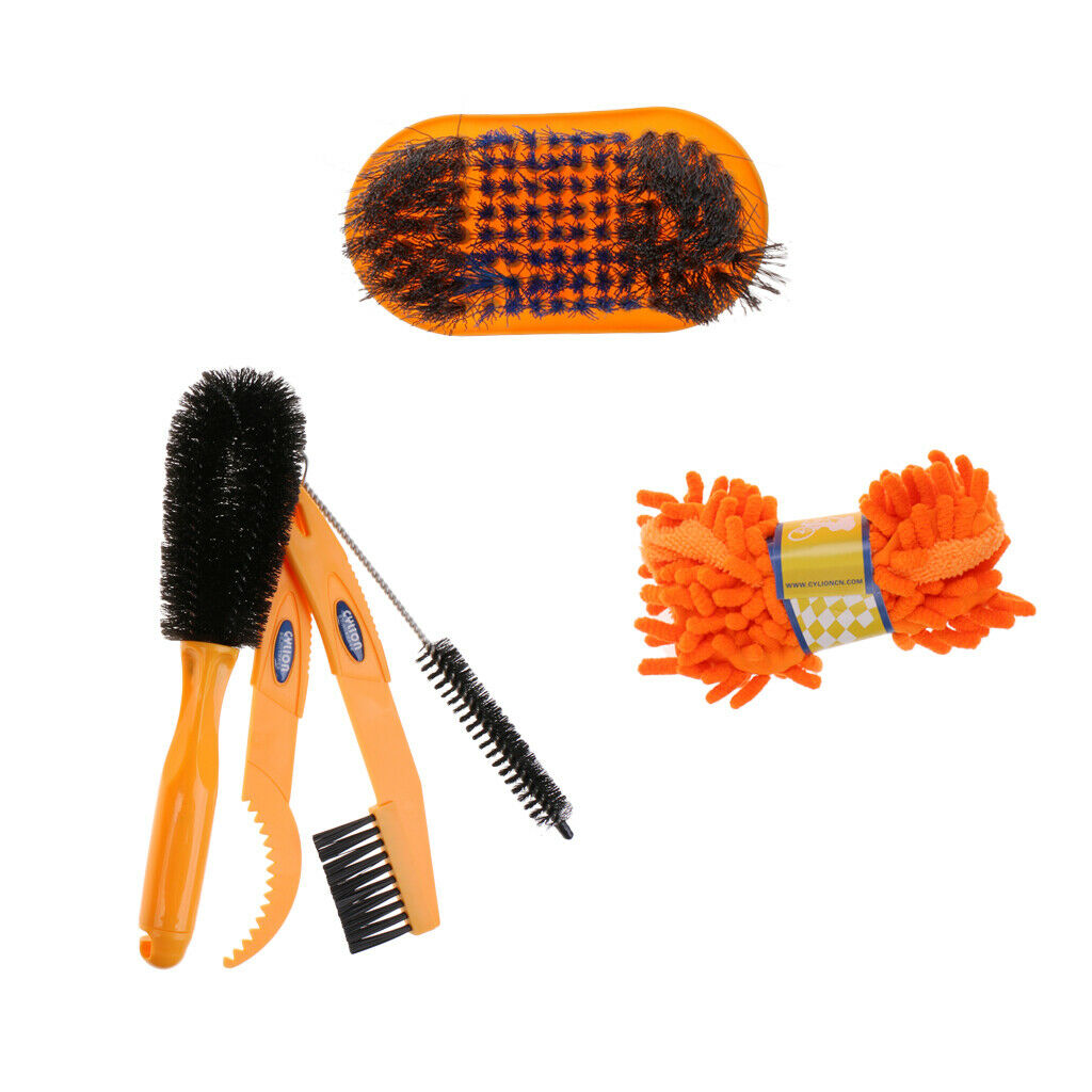 6x Bike Clean Kit Bicycle Tyre Clean Brush Chain Wash Cleaning Gloves Tools