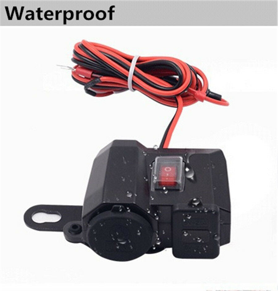12-24V Motorcycle/Scooter/ATV Dual USB Power Port Charger Blue LED + Voltmeter