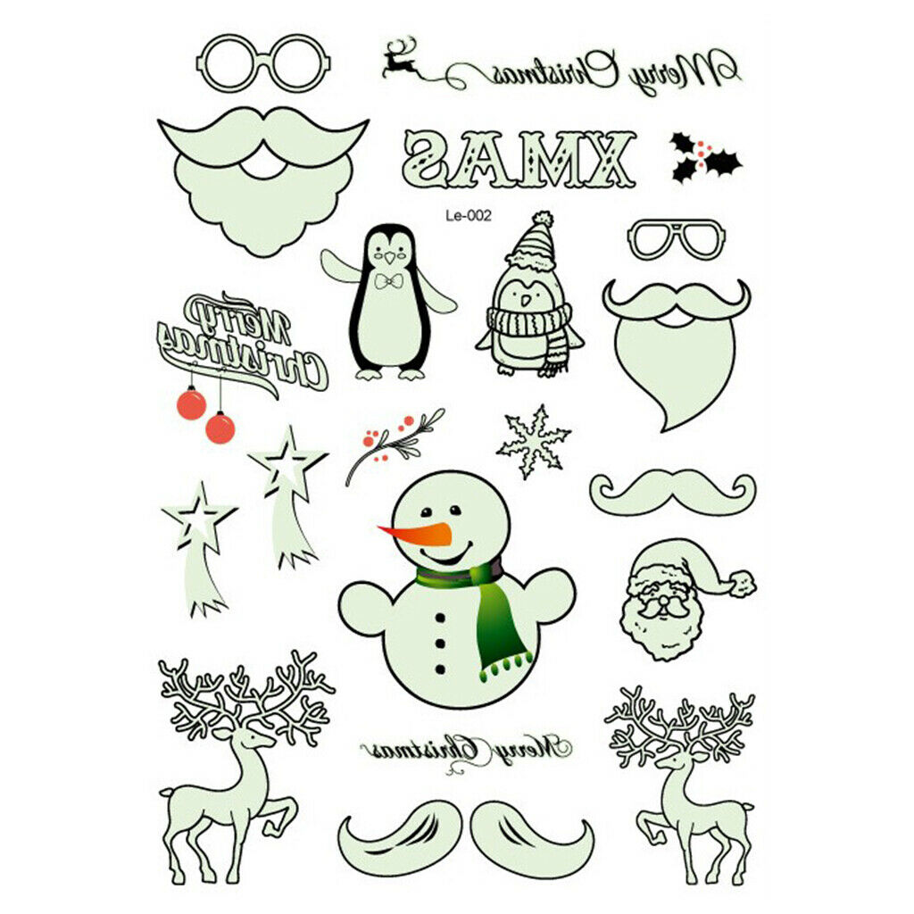 lot Luminous Body Art Stickers Fluorescent Christmas Santa Letters Decals 01