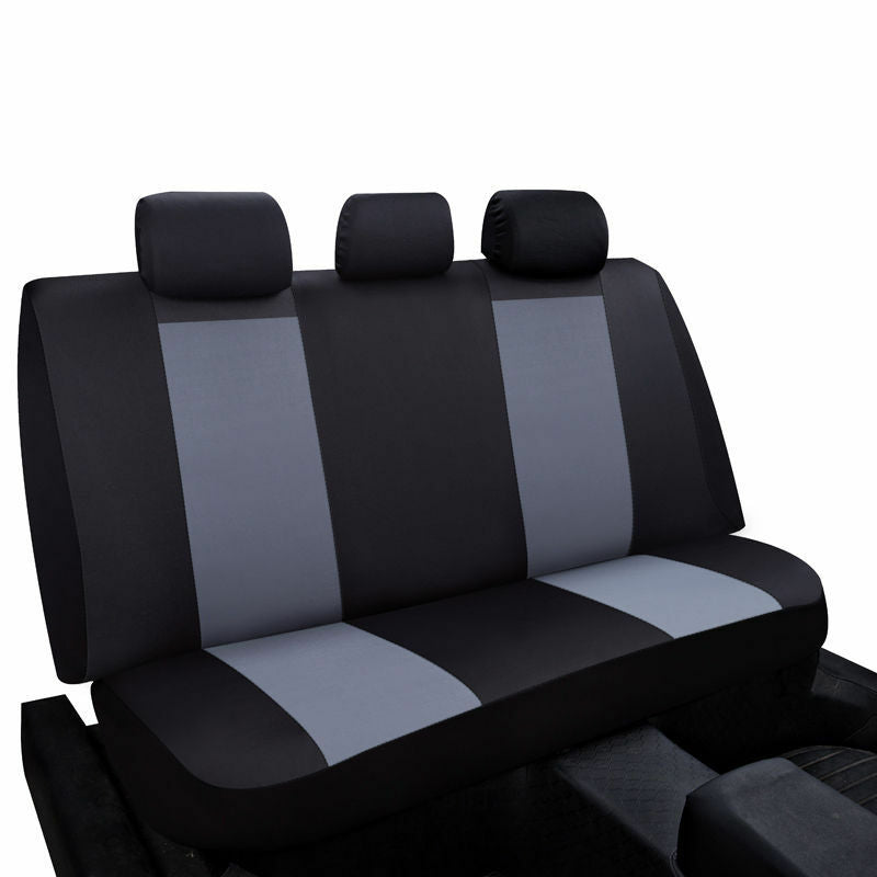 Car Seat Covers - Gray/Black Polyester Cloth - Front & Rear Headrests Bench 9Pcs