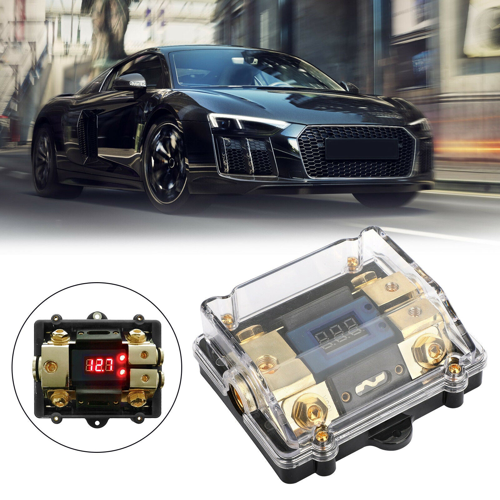 LED-Display 1x0 IN 2x4GA OUT Distribution Block Fuse Holder for Car Audio Marine