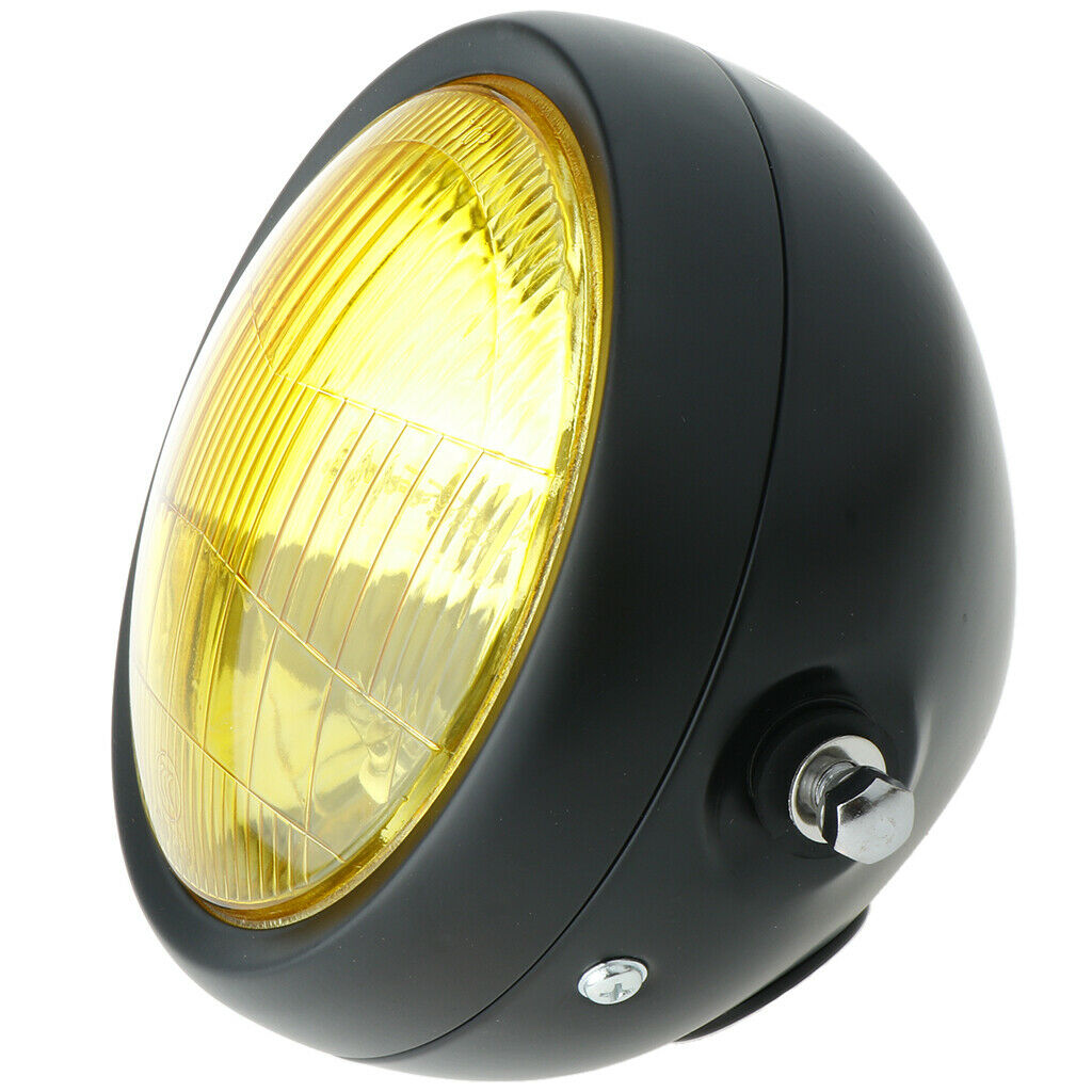 Retro Shell Motorcycle Clear Lens Headlight with Trim Ring Black+Golden