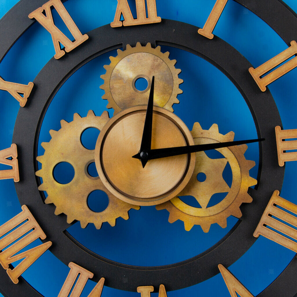 15 inch Large Gear Wall Clock Industrial Roman Numerals Silent Quartz Clock