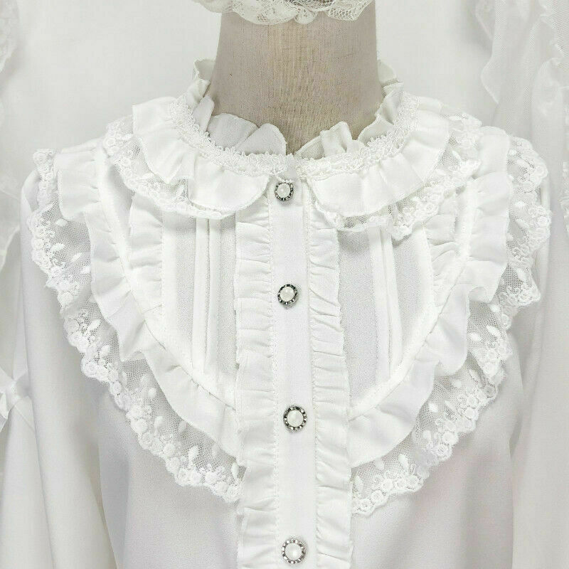 Lady Retro Victorian Lace Ruffle Shirt Girls Lolita Blouse Tops sweet White UK