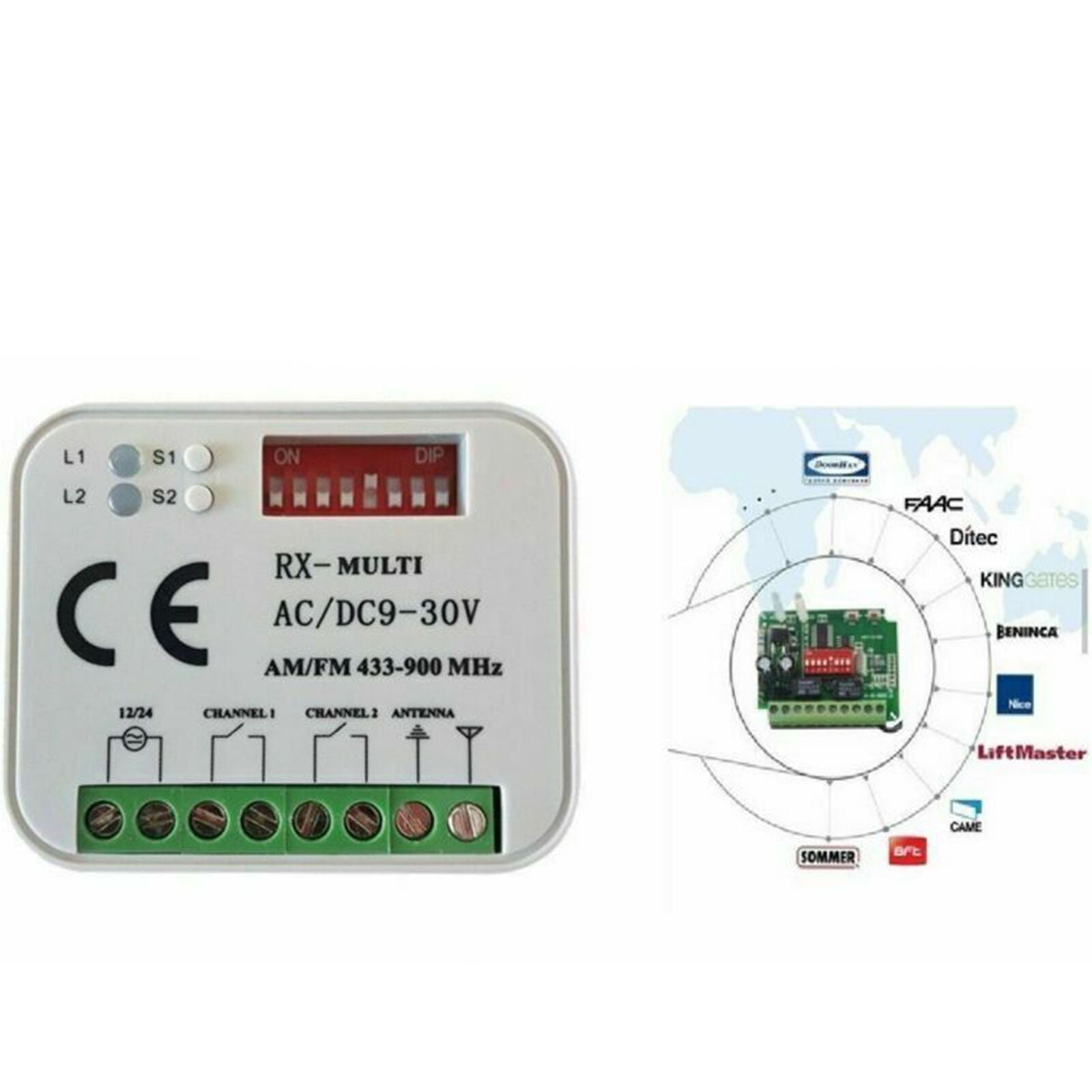 300-868Mhz Receiver Remote Control Garage Door Gate For Marantec Nice Flors