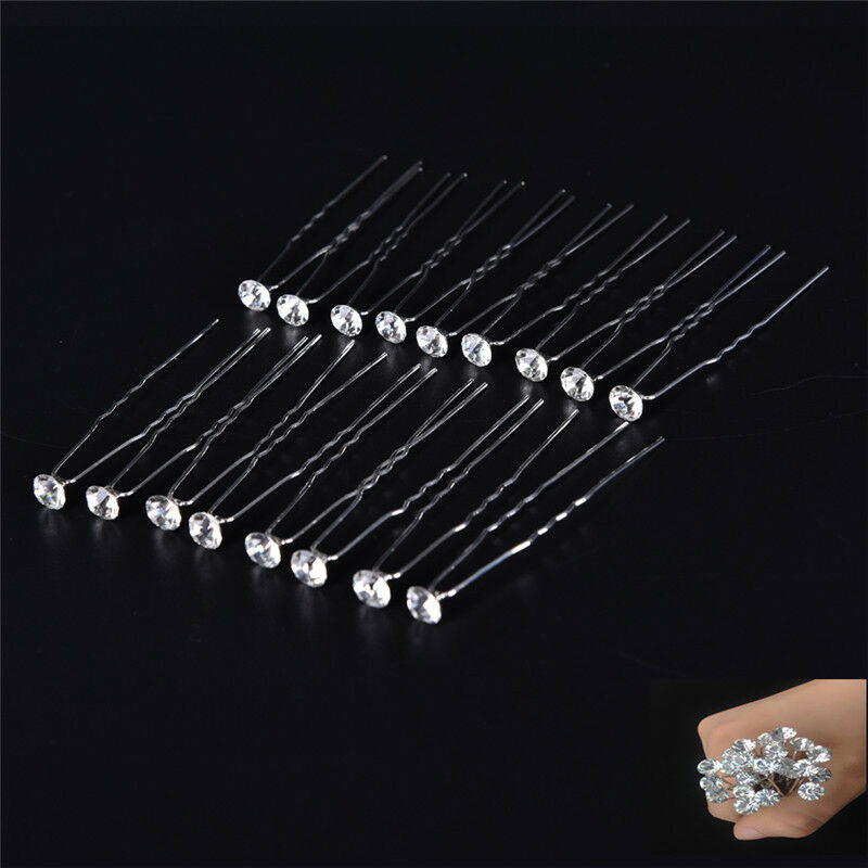 20Pcs Transparent Crystal Rhinestone Diamante Wedding Bridal Prom Hair Pin.l8