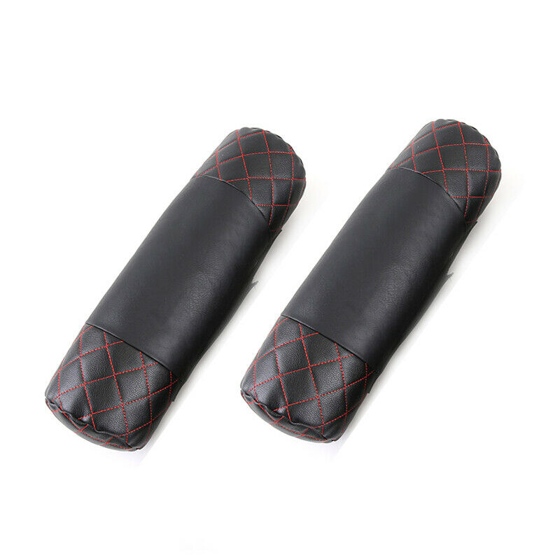 2PCS Car SUV Rest Cushion Seat Neck Pillows Headrest Sports Style PU Leather Pad