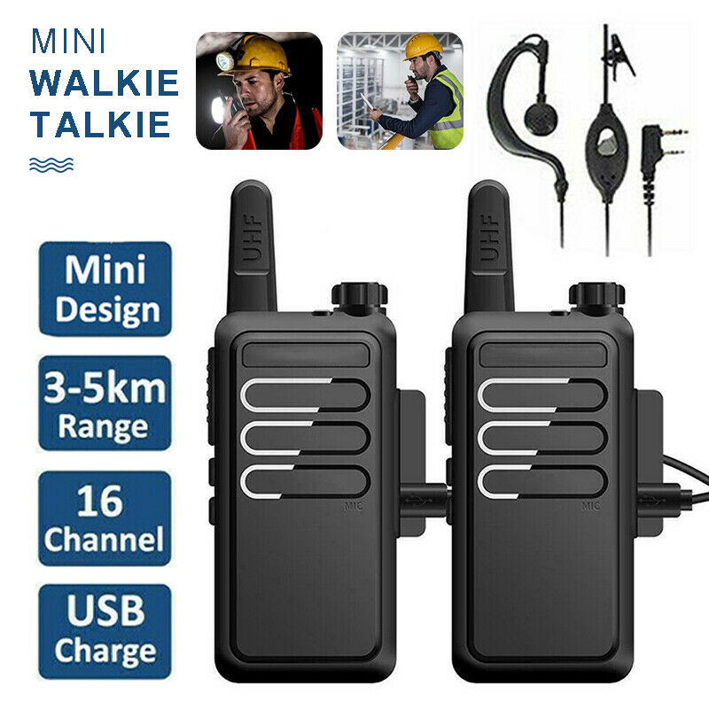 2x 400-470MHz Walkie Talkie Long Range Two Way Radio + Headset For Baofeng BF-R5