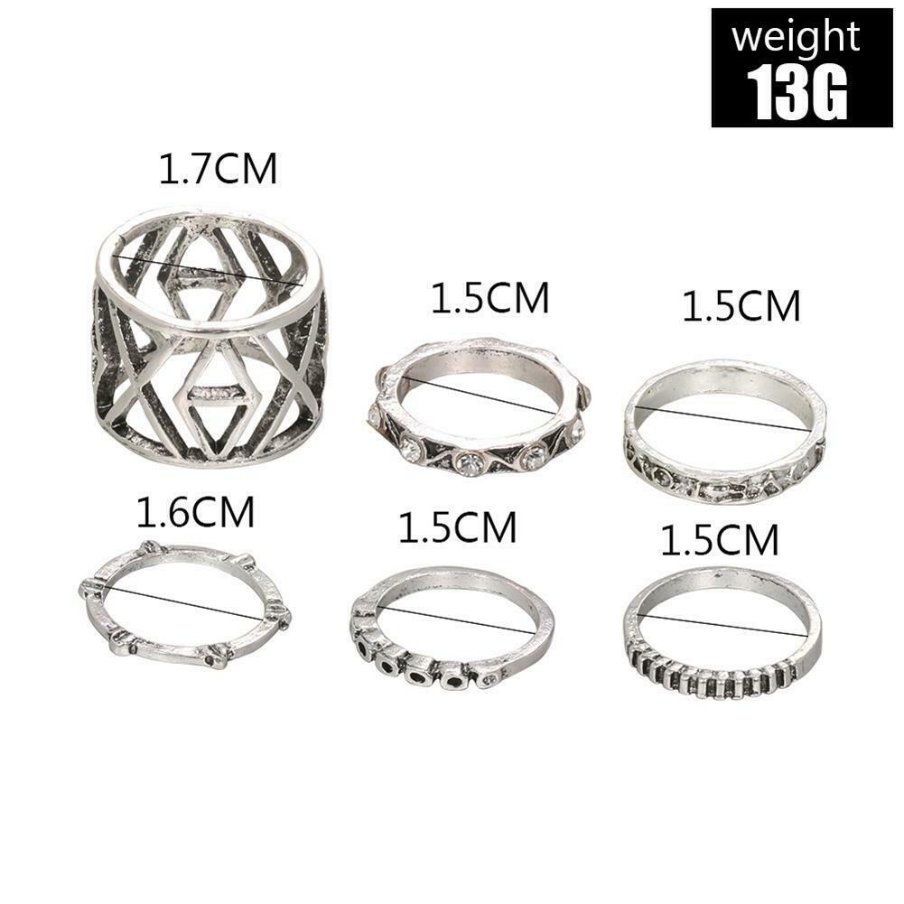 6pcs Punk Style Fashion Ring Arrow Hollow Knuckle Ring Unisex Retro Jewelry @