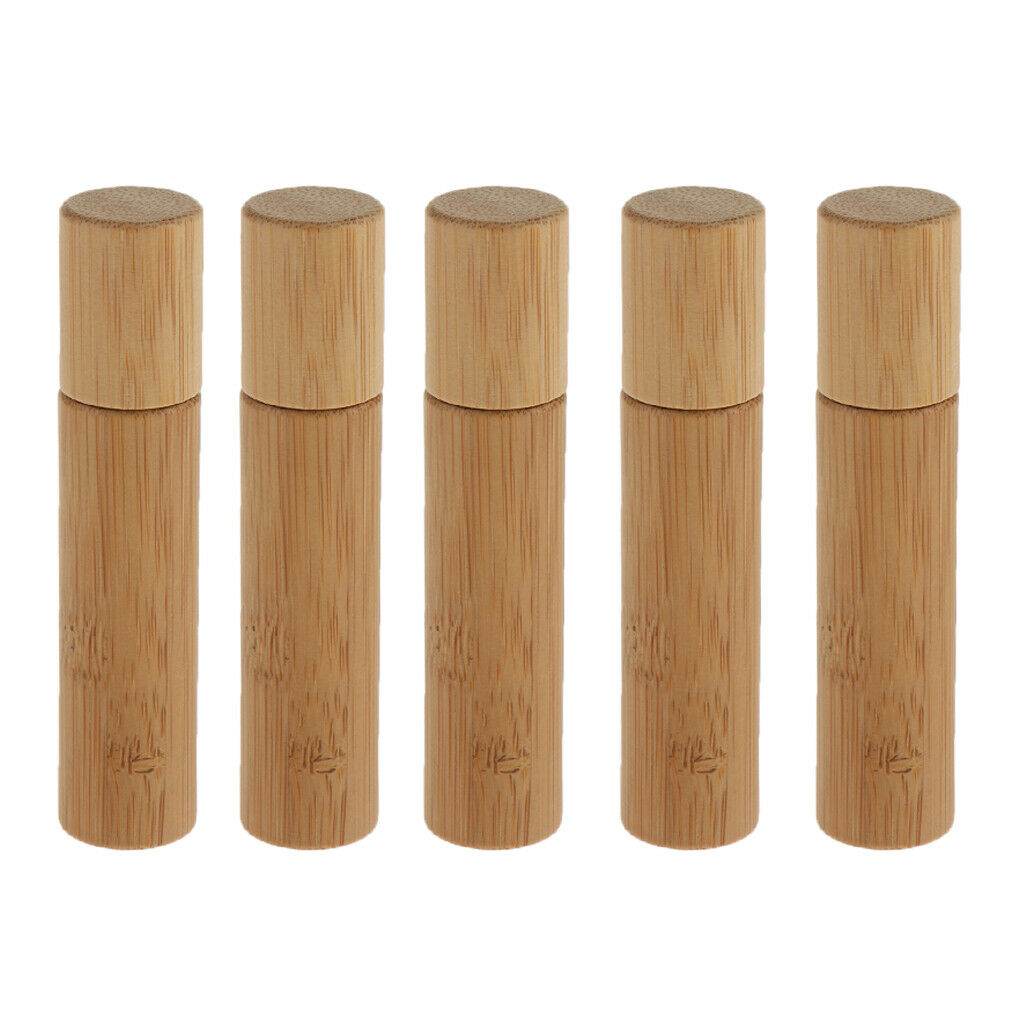 Pack of 5 10ml Handmade Natural Bamboo Empty Essential Oil Roller Bottles