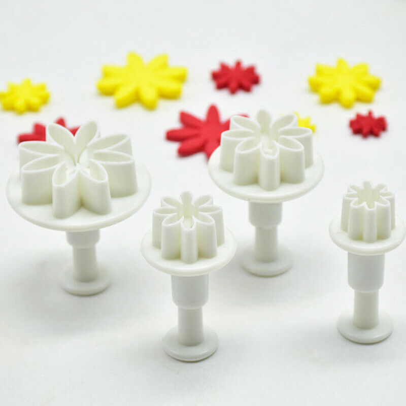 4Pc Chrysanthemum Fondant Cake Cutter Plunger Cookie Mold Decorating Cand.l8