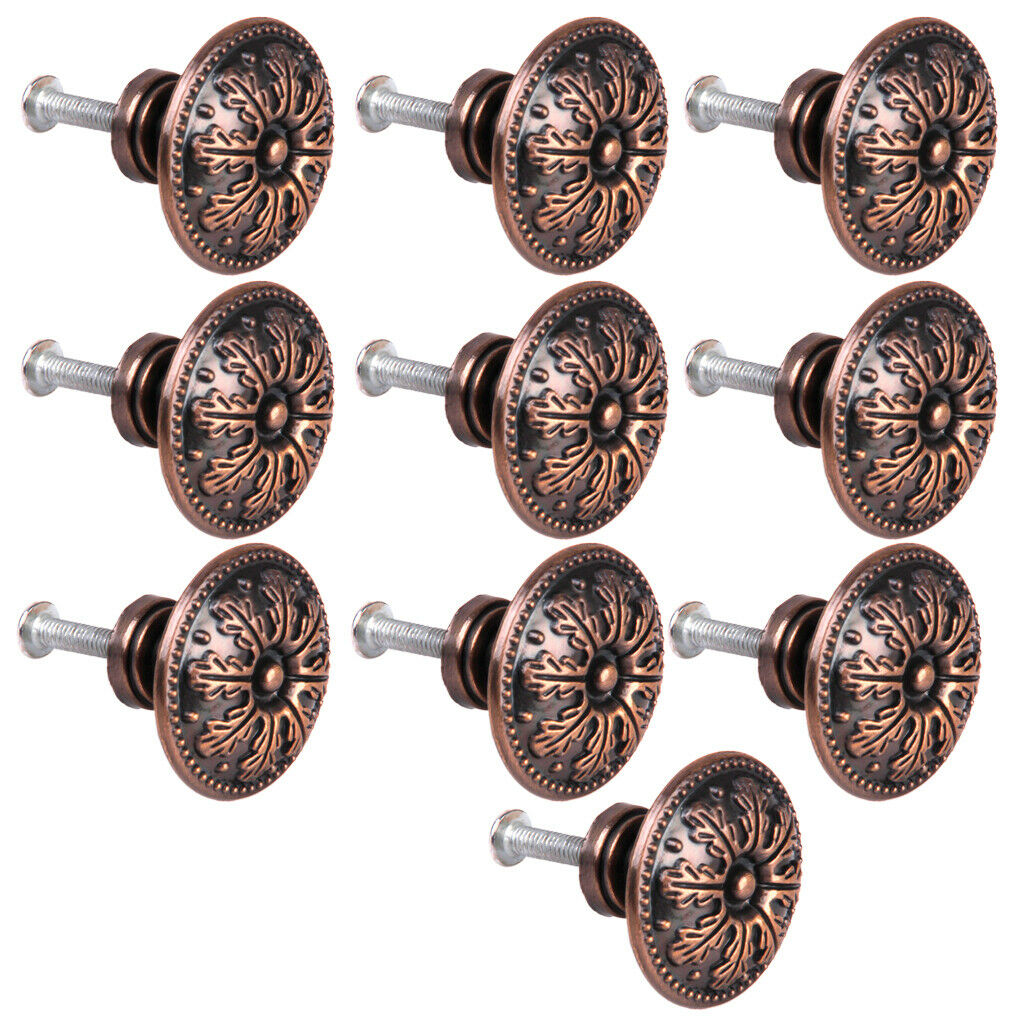 10Pcs Classical Round Decorative Cabinet Door Drawer Pull Handle Knob Copper