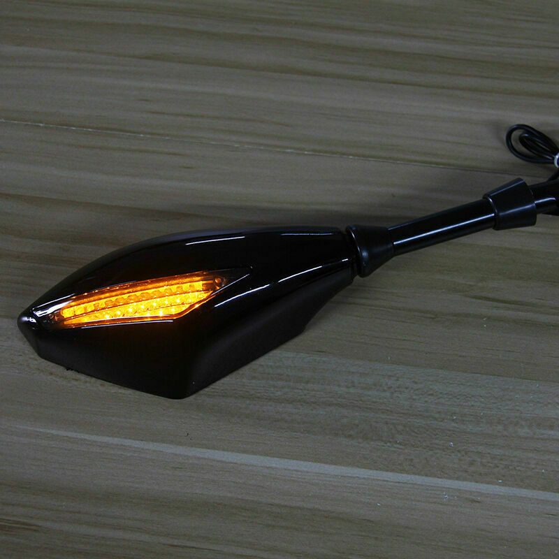 Universal Motorcycle Dirt Bike Black Rearview Mirrors with LED Turn Signal Light