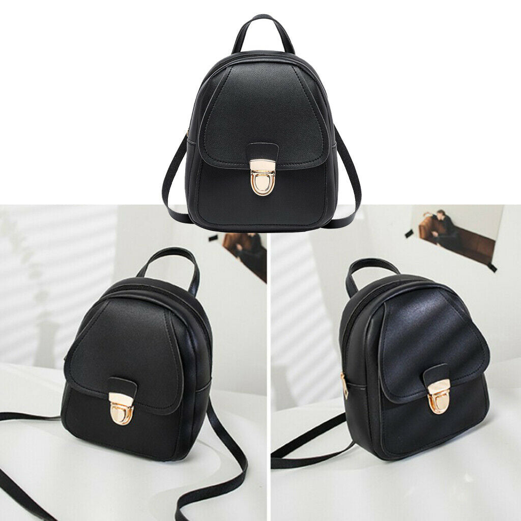 Girls Lovely PU Leather Backpack Mini School Bag Purse Tote Handbag Black