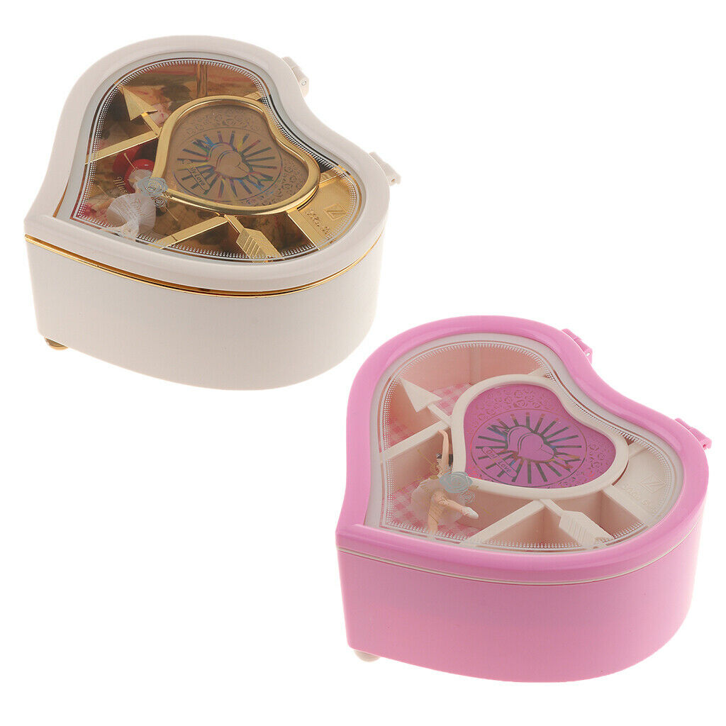 Romantic Heart Shape Rowling Ballerina Musical Jewelry Storage Box  White