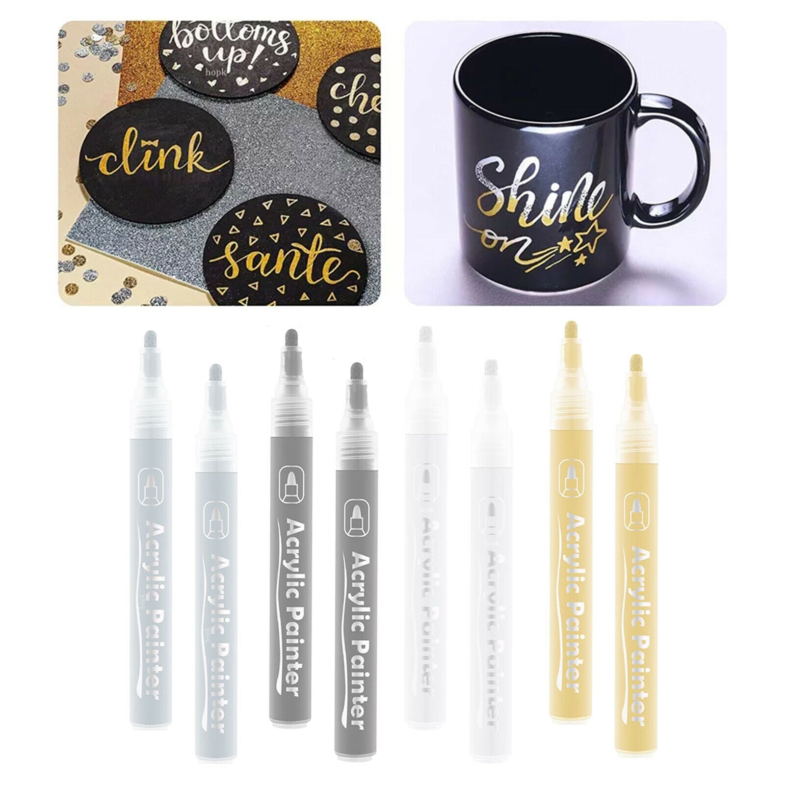 Set of 8 Metallic Marker Glitter Medium Tip Paint Pen for Glass Card Making