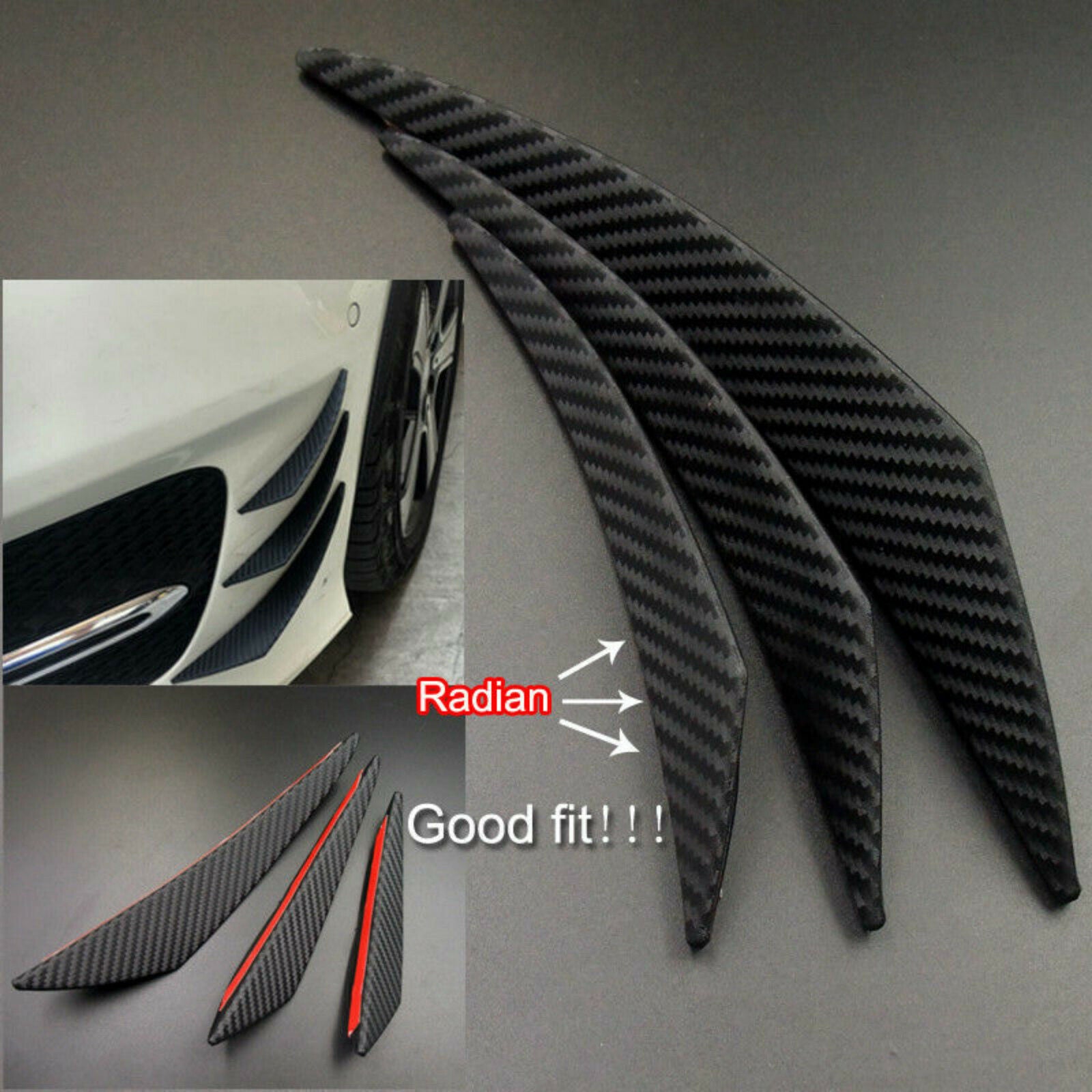 6pcs Car Front Bumper Lip Splitter Canards Carbon Fiber Spoiler Fins Refit Black