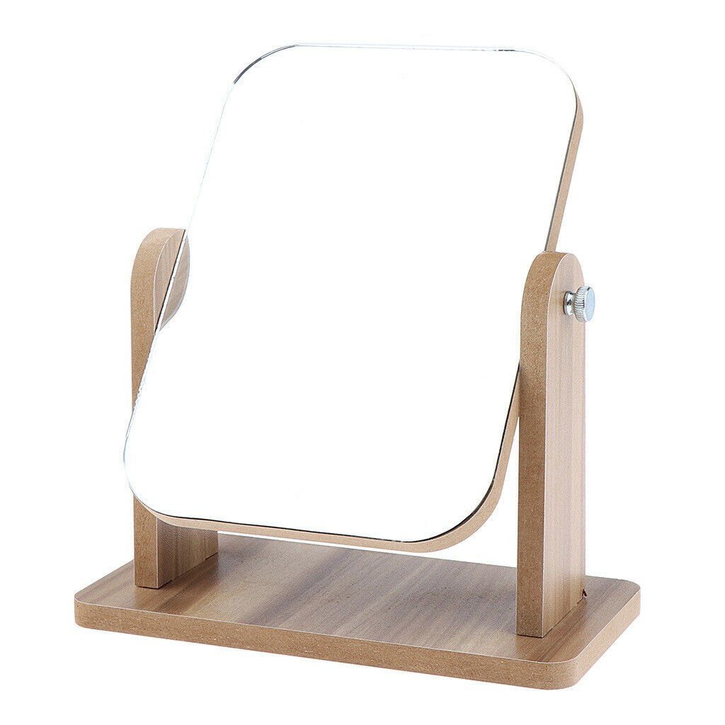 2 Size Retro Cosmetic Tabletop Makeup Mirror with Wood Base Travel 18x13 cm