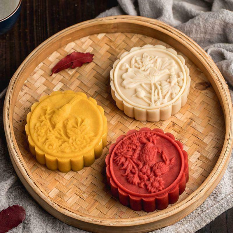 Moon Cake Mold 4 Stamps 125g DIY Hand Pressure Biscuits Pastry Mould Mid-autumn