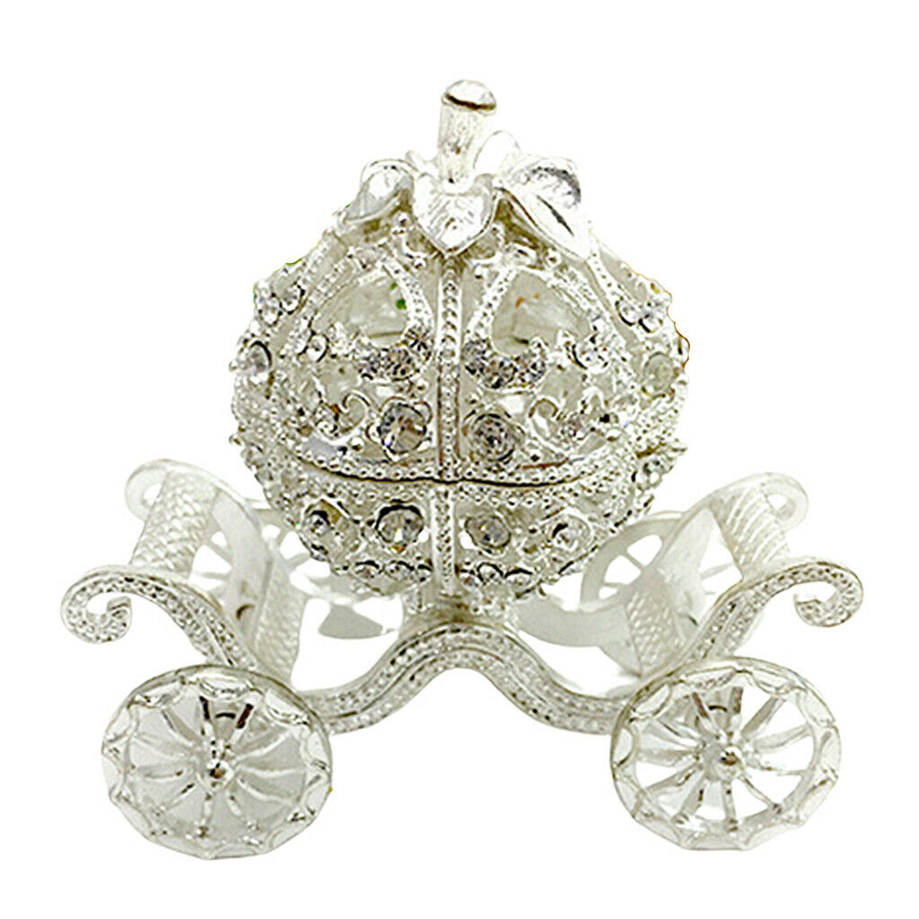 Metal Rhinestone Jewelry Trinket Box Pumpkin Carriage Shape Craft Home Decors