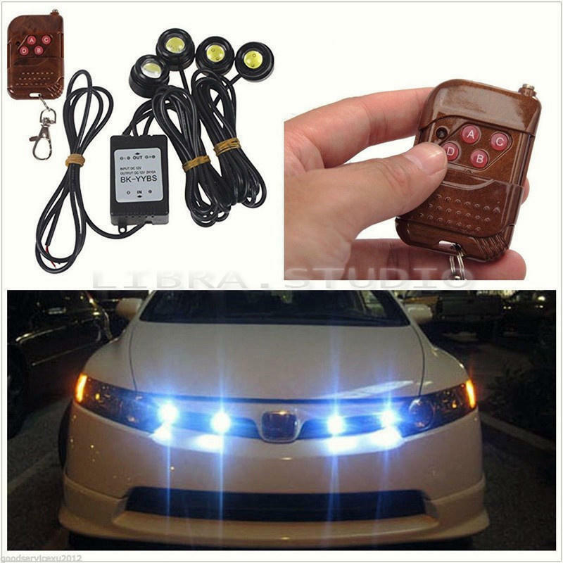 4in1 12V Hawkeye LED Voiture Urgence LumiÃ¨res Stroboscopiques DRL Fil Remote Kit