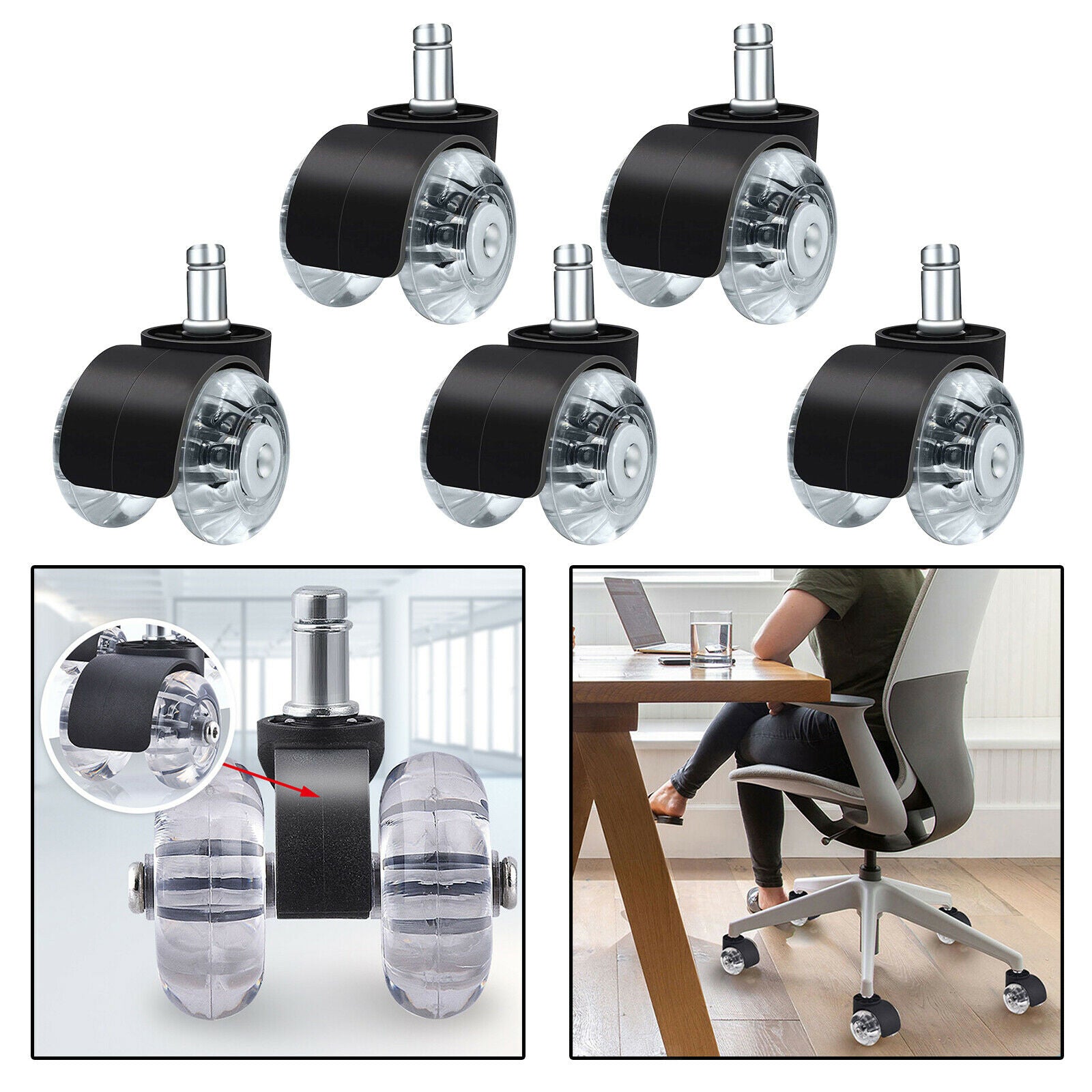 5 Pieces Computer Office Chair Soft Caster Wheels Universal Floor Roller