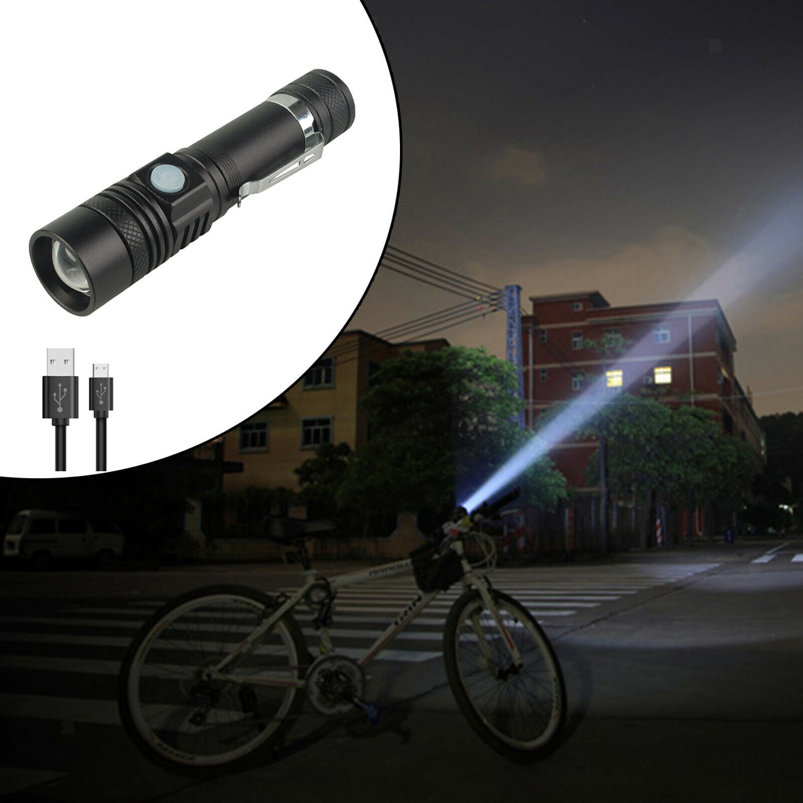 Mini Zoom LED Flashlight Rechargeable Super Bright Resistant Torch Light
