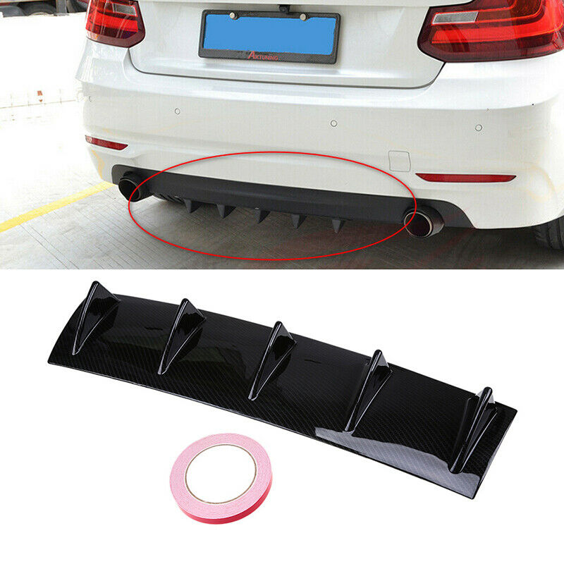 Rear Lower Carbon Fiber Bumper Lip Diffuser Shark Fin Spoiler Universal Fit